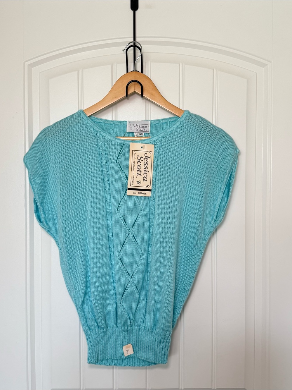 Jessica Scott Small Knit Blue Top Cottagecore Grandmacore Vintage 1980s Cozy